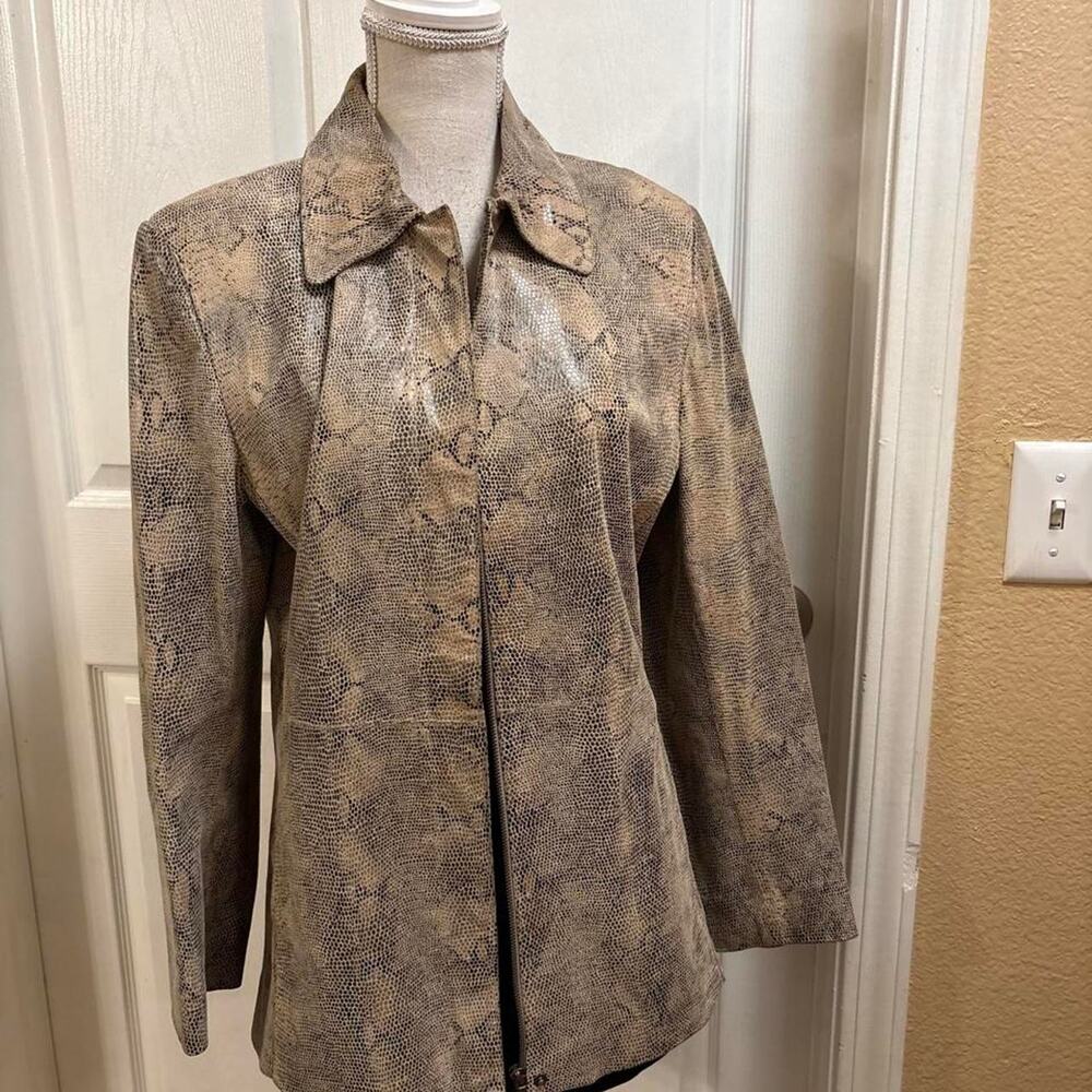 Bernardo brown and black snakeskin print leather jacket. Size medium